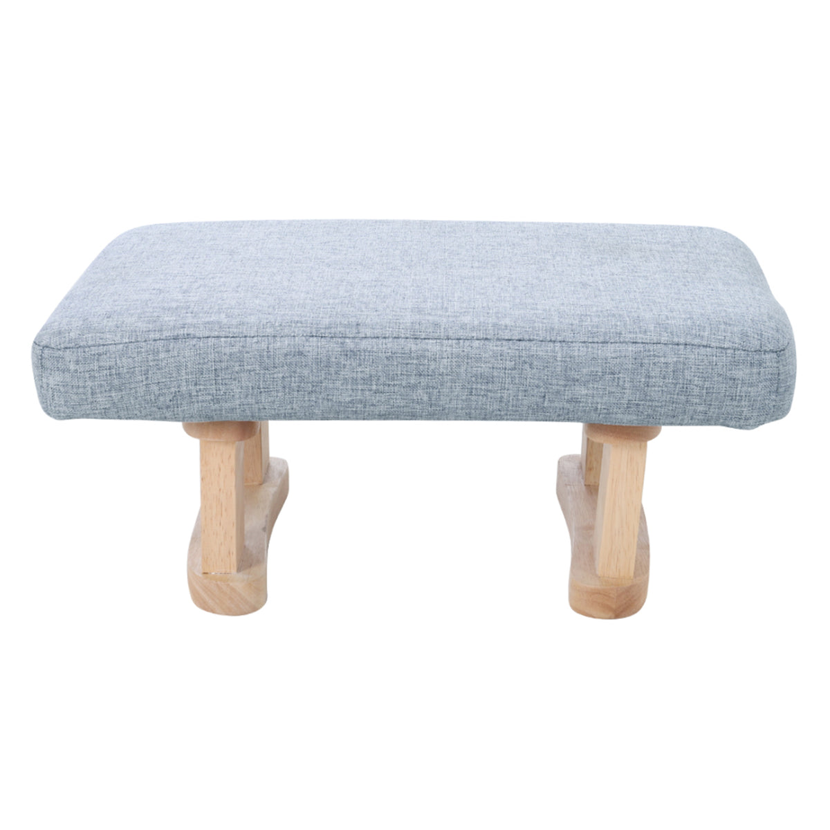 Linen Upholstered Footstool With Wooden Legs | Light Blue