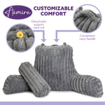 Luxurious Xl Reading Pillow Detachable Headrest, Soft Ribbed Faux Fur, Memory Foam Cuddle Cuddle Cushion Backrest | XL | Grey