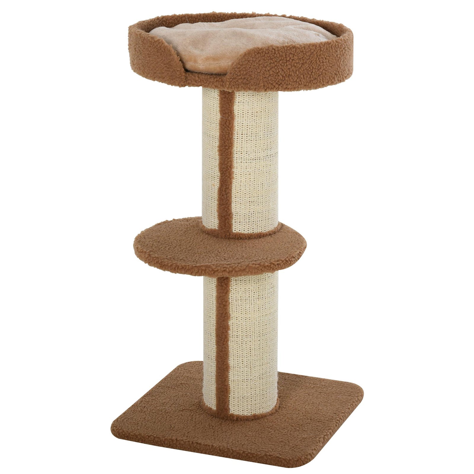 2-tier Cat Kitten Resting Tree W/ Top Basket Cushion Sisal Post | Brown