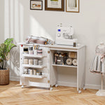 Folding Sewing Table Rolling Craft Table With Drop Leaf | White