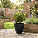 36cm Tall Round Plain Black Rubber Planters - Indoor Outdoor Planter | Set-of-2