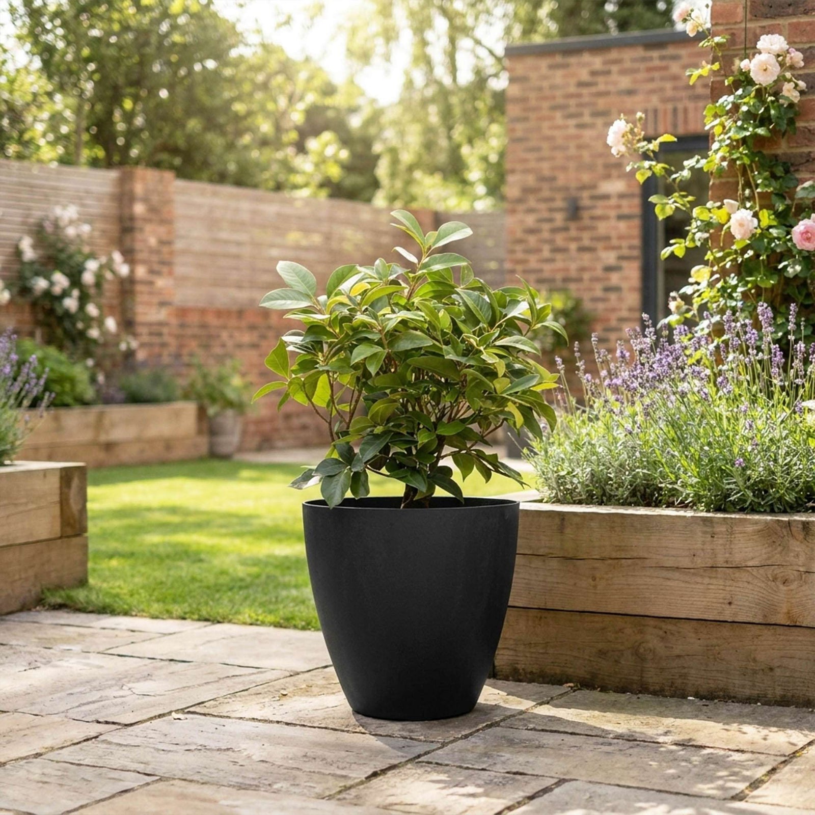 36cm Tall Round Plain Black Rubber Planters - Indoor Outdoor Planter | Set-of-1