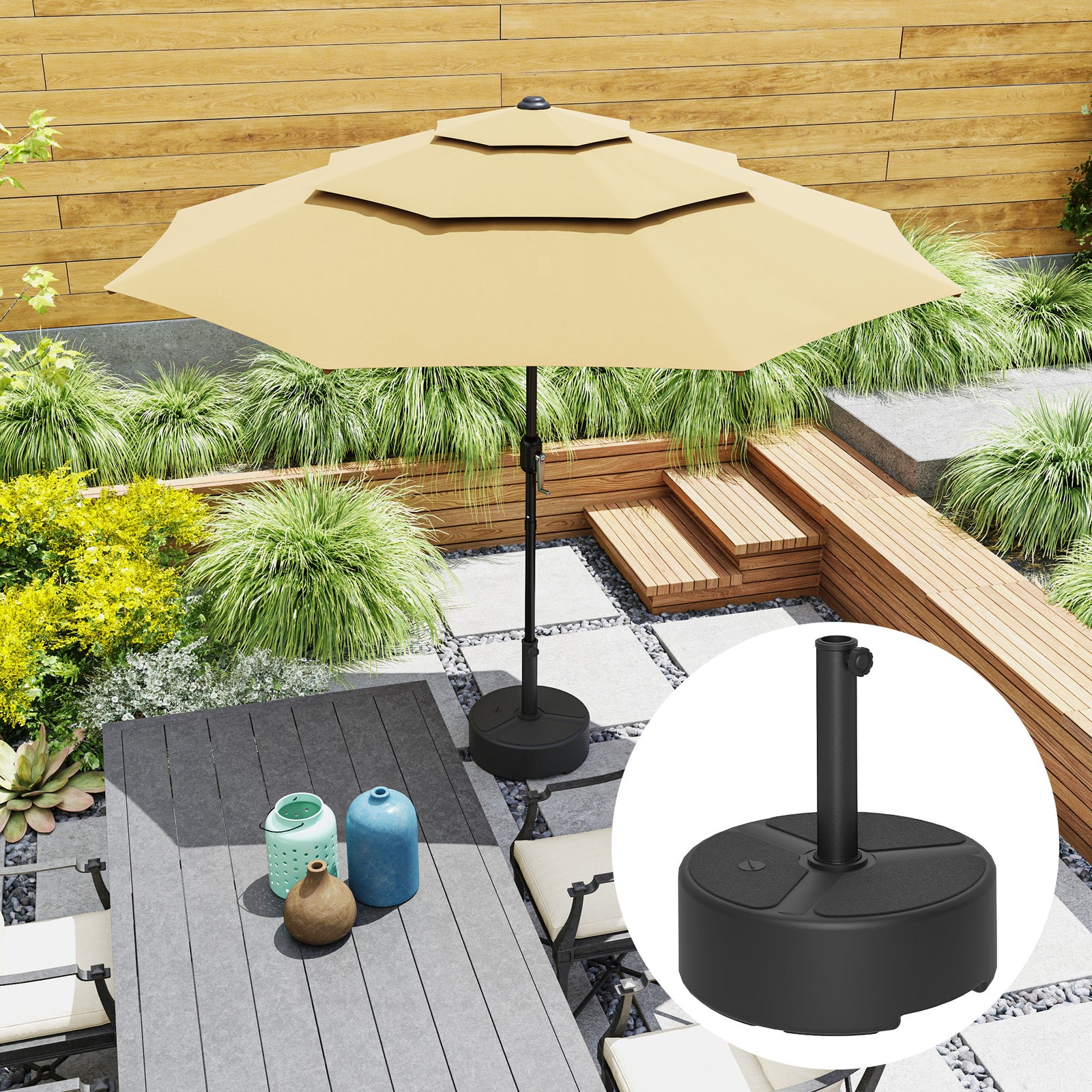 Outsunny Round Garden Parasol Base, Sand/water Filled Parasol Stand