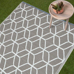 Luxury Outdoor Rug Waterproof Reversible Round For Garden Patio, Grey Geometric