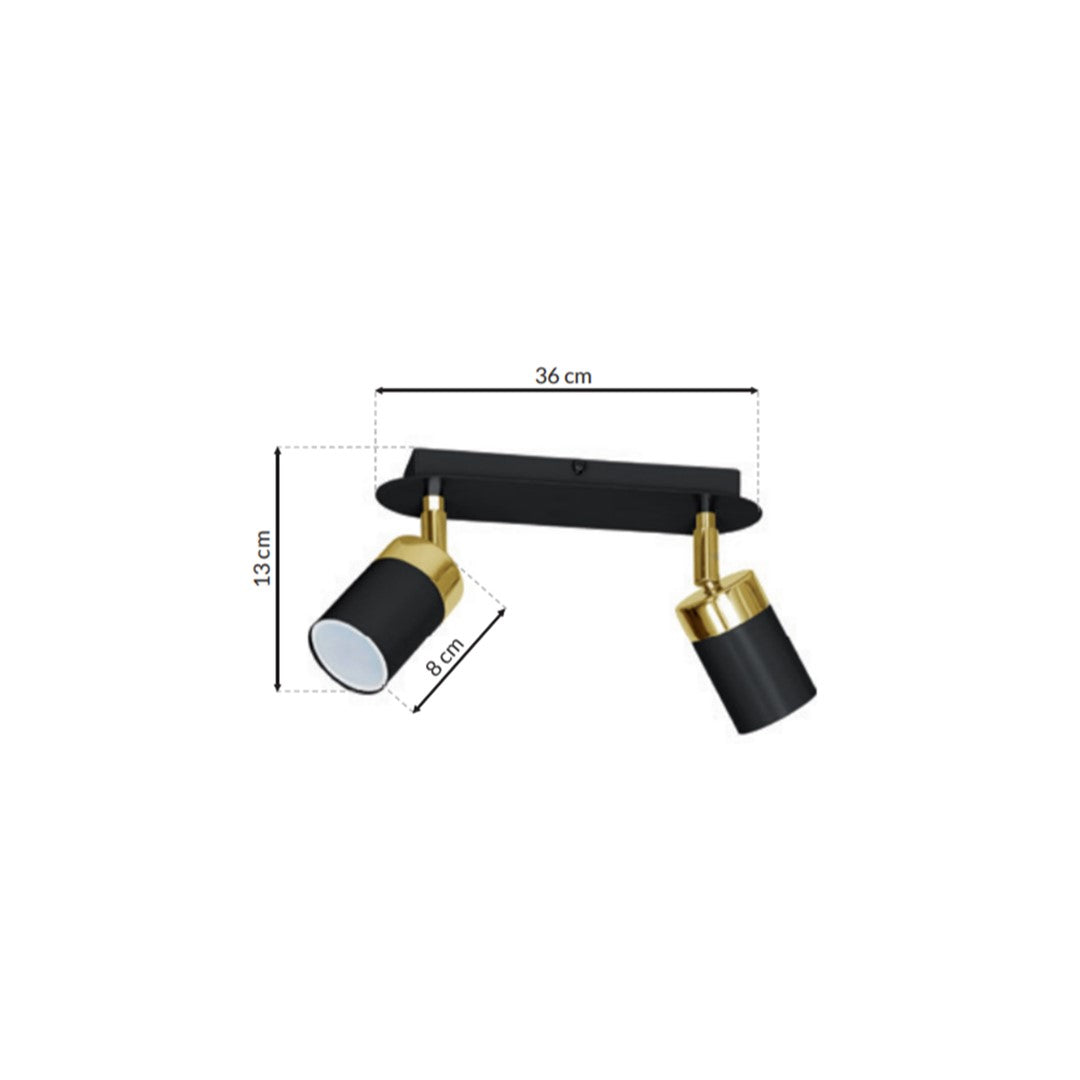 Joker Hand Made Ceiling Lamp In Matt Black With Luxurious Gold Detail Featuring 2 Minmalistic Slender Cylinder Shades
