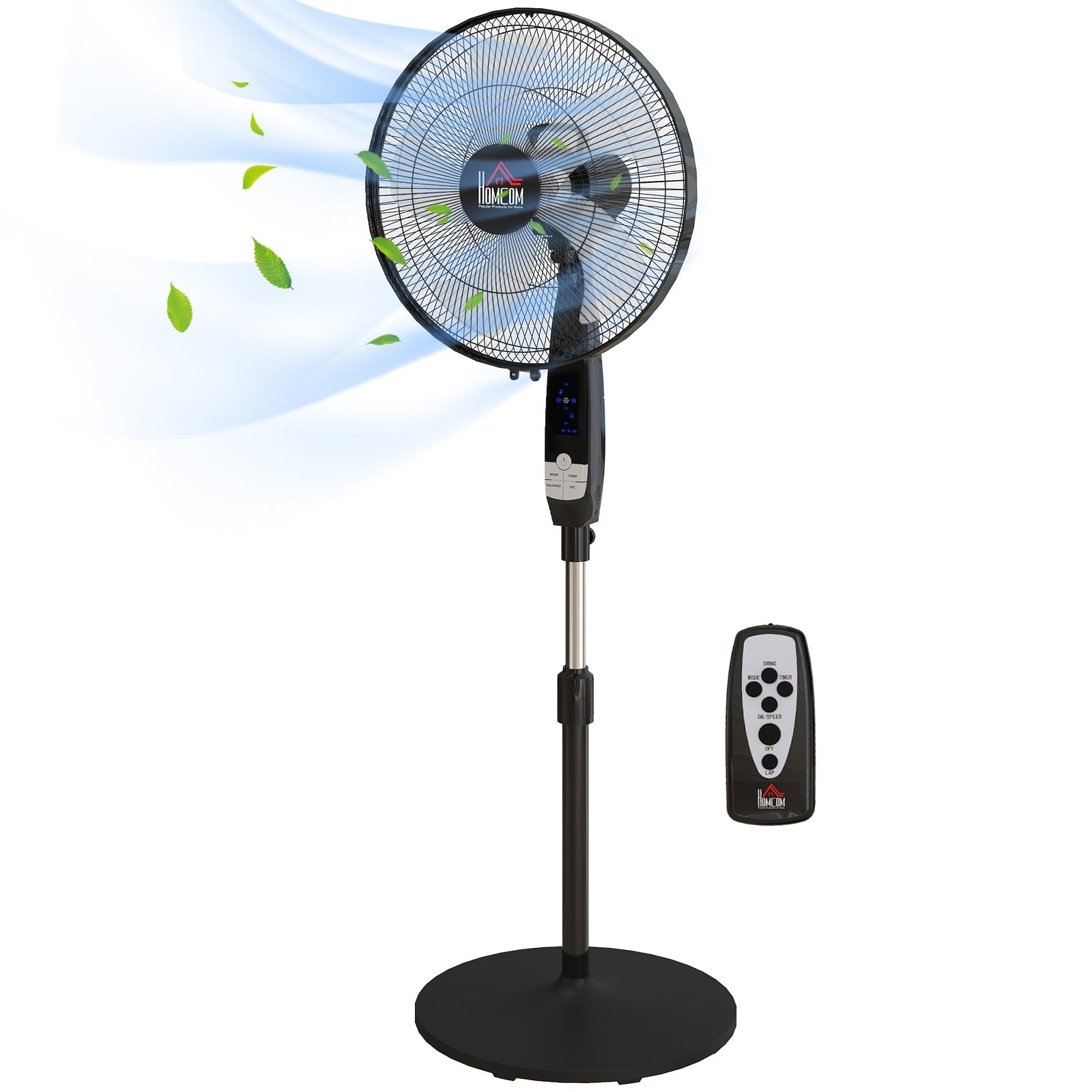 16" Oscillation Cooling Fan With Remote Adjustable Height | Black