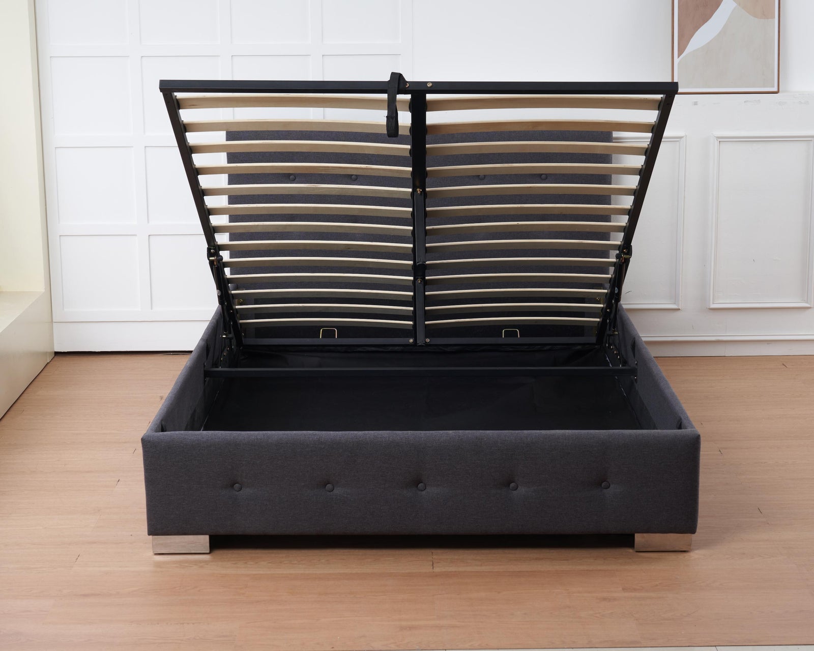 The Oslo Charcoal Linen Tufted Ottoman Bed Frame | Double | Charcoal