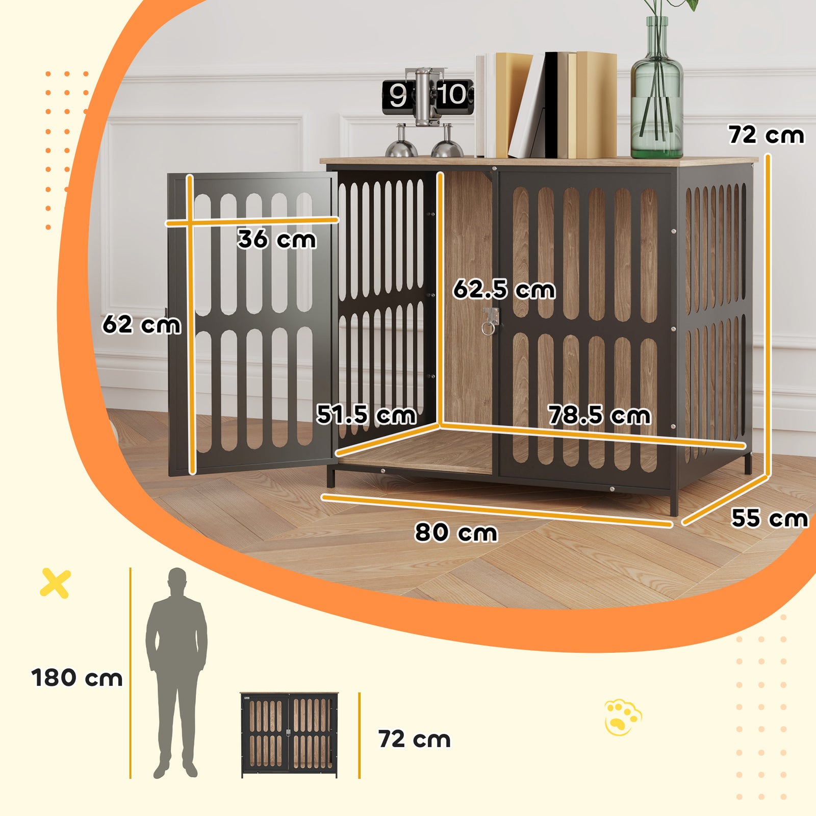 Dog Crate Furniture, 100cm Dog Cage With Anti-chew Resistant Mesh | Medium | Brown