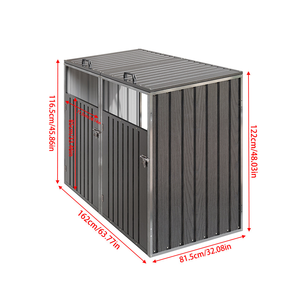2 Bin Storage Shed – Heavy-duty Galvanized Steel Outdoor Bin Store With Lift-up Lids & Lockable Doors | Mixed Grey
