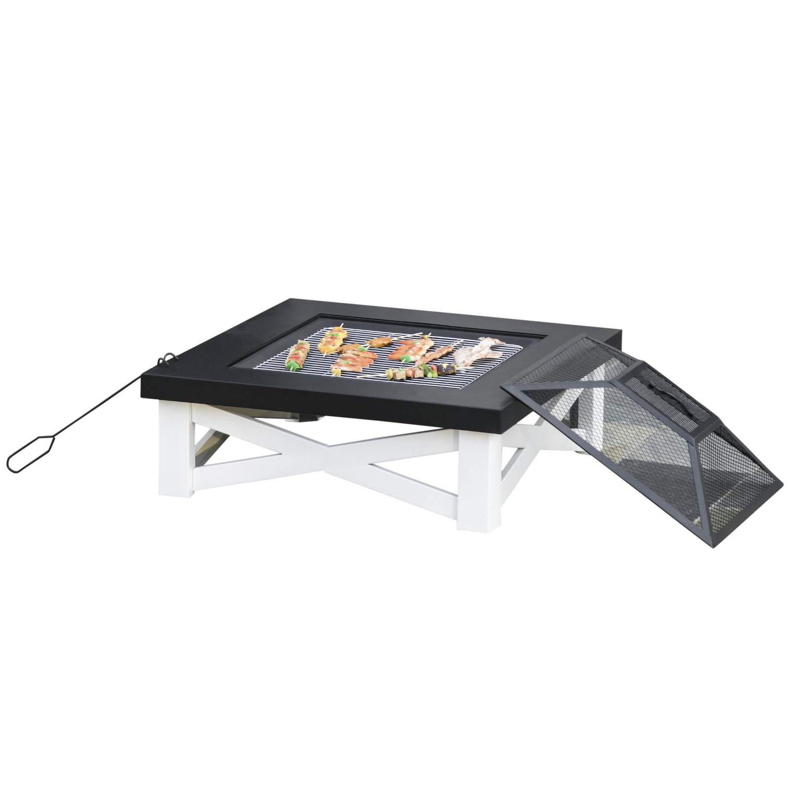 Square Fire Pit Table W/ Grill Shelf, 86cm