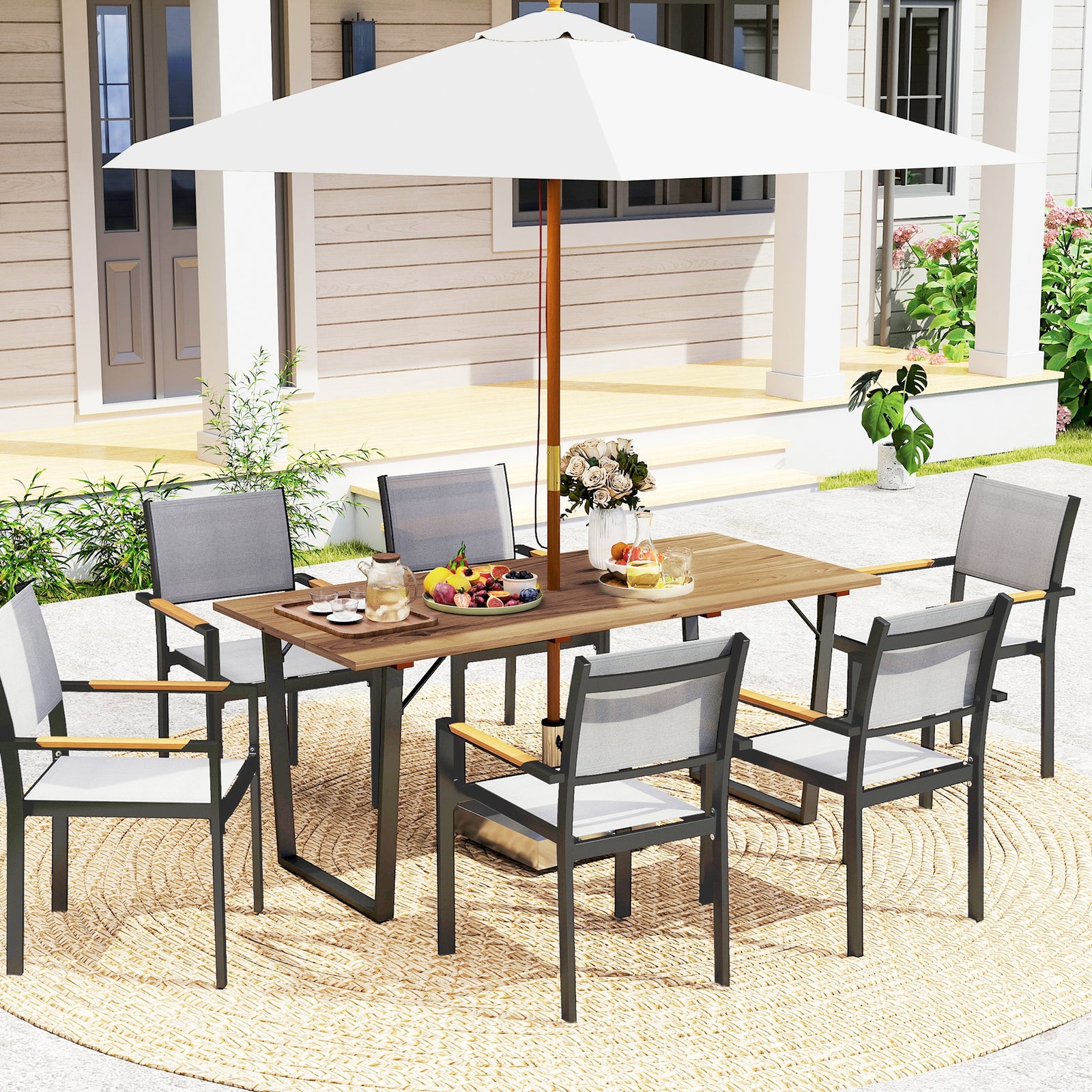 175x80cm Fir Wood Table, Slatted Top, Brown