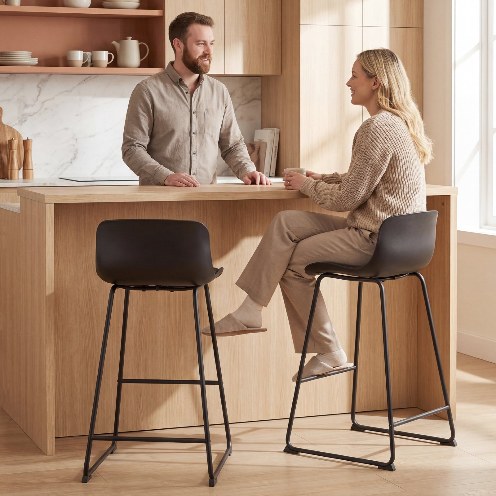 HOMCOM Modern Bar Stools Set Of 2, Pu Leather Upholstered Barstools, Black
