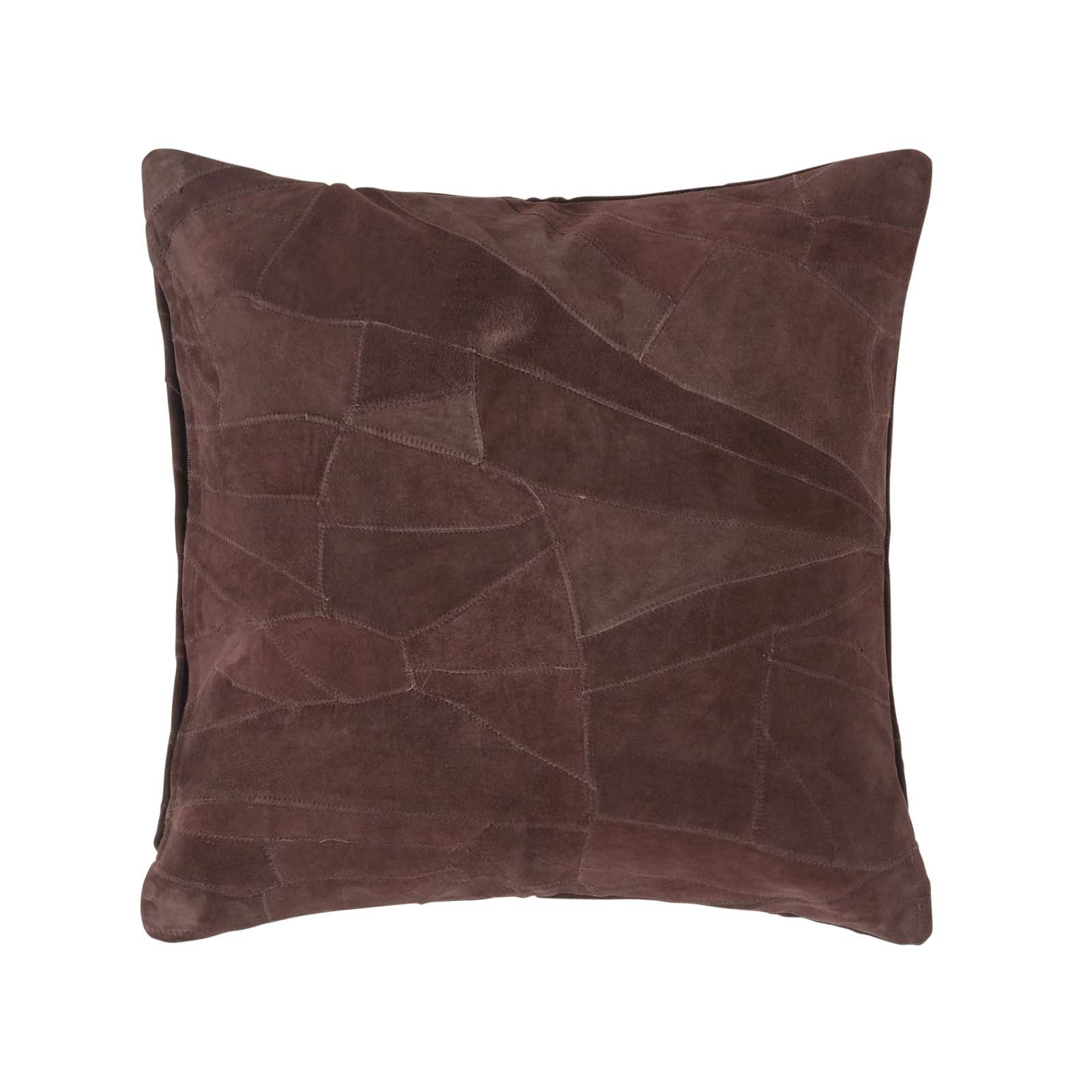 Real Leather Suede Cushion With Feather Filling | 45cm x 45cm | Chocolate