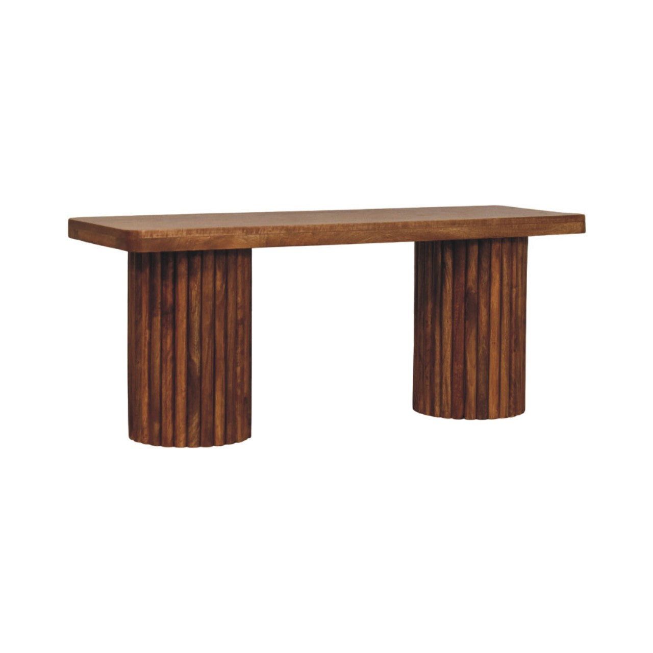 Astoria Fluted Bench, 2 cylindrical fluted bases, Warm Brown