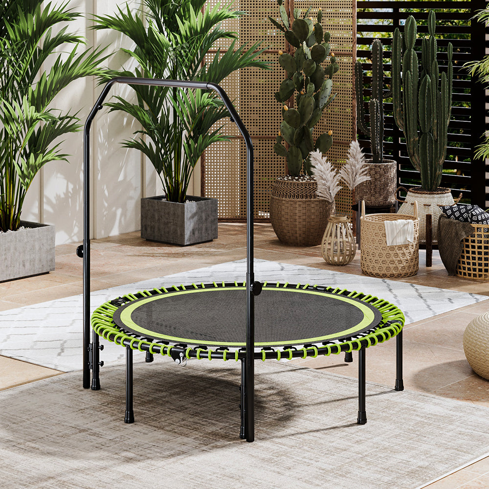 48in Bungee Cords Foldable Round Trampoline With Adjustable U-handle Bar | Green