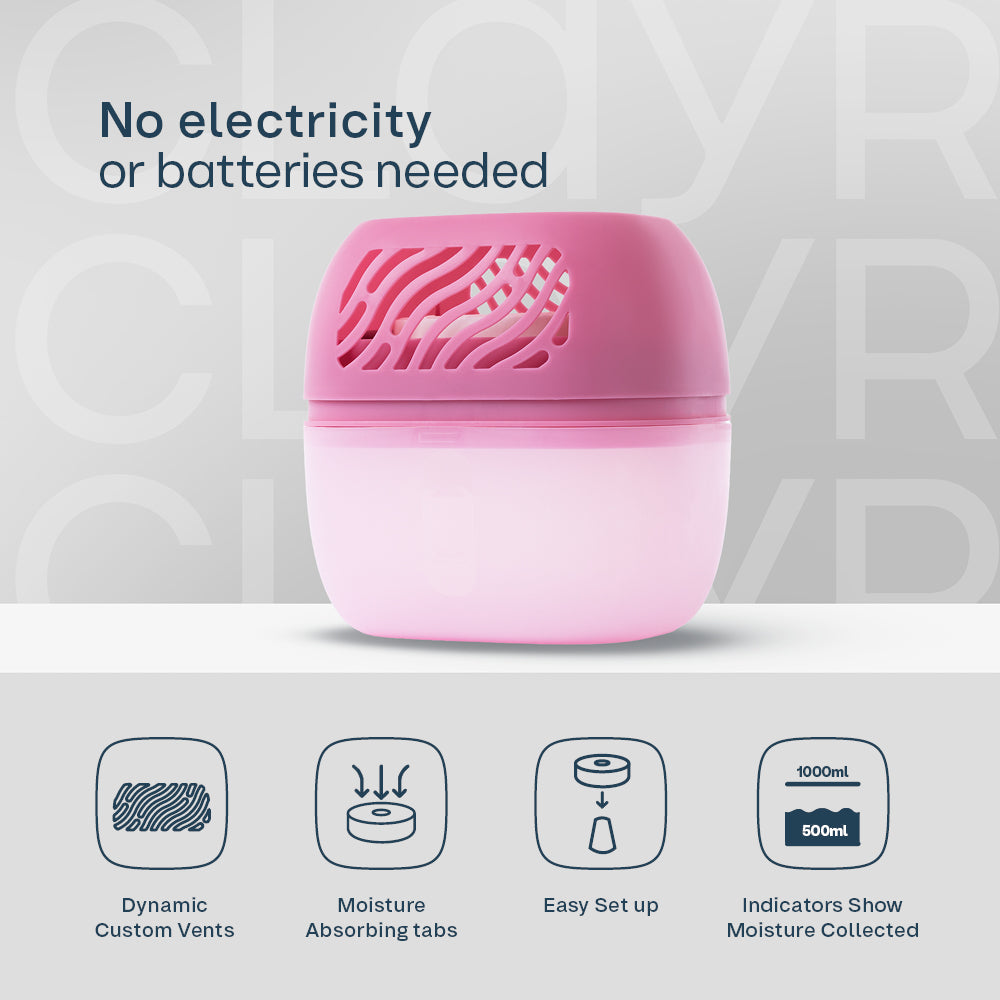 Reusable 1000ml Dehumidifier With 2 Calcium Chloride Refill Tabs | Pink