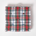 Cotton Tartan Check Floor Cushion | 40cm x 40cm | Grey & Red