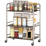 3 Tier Kitchen Trolley On Wheels Serving Cart With Handles Silver