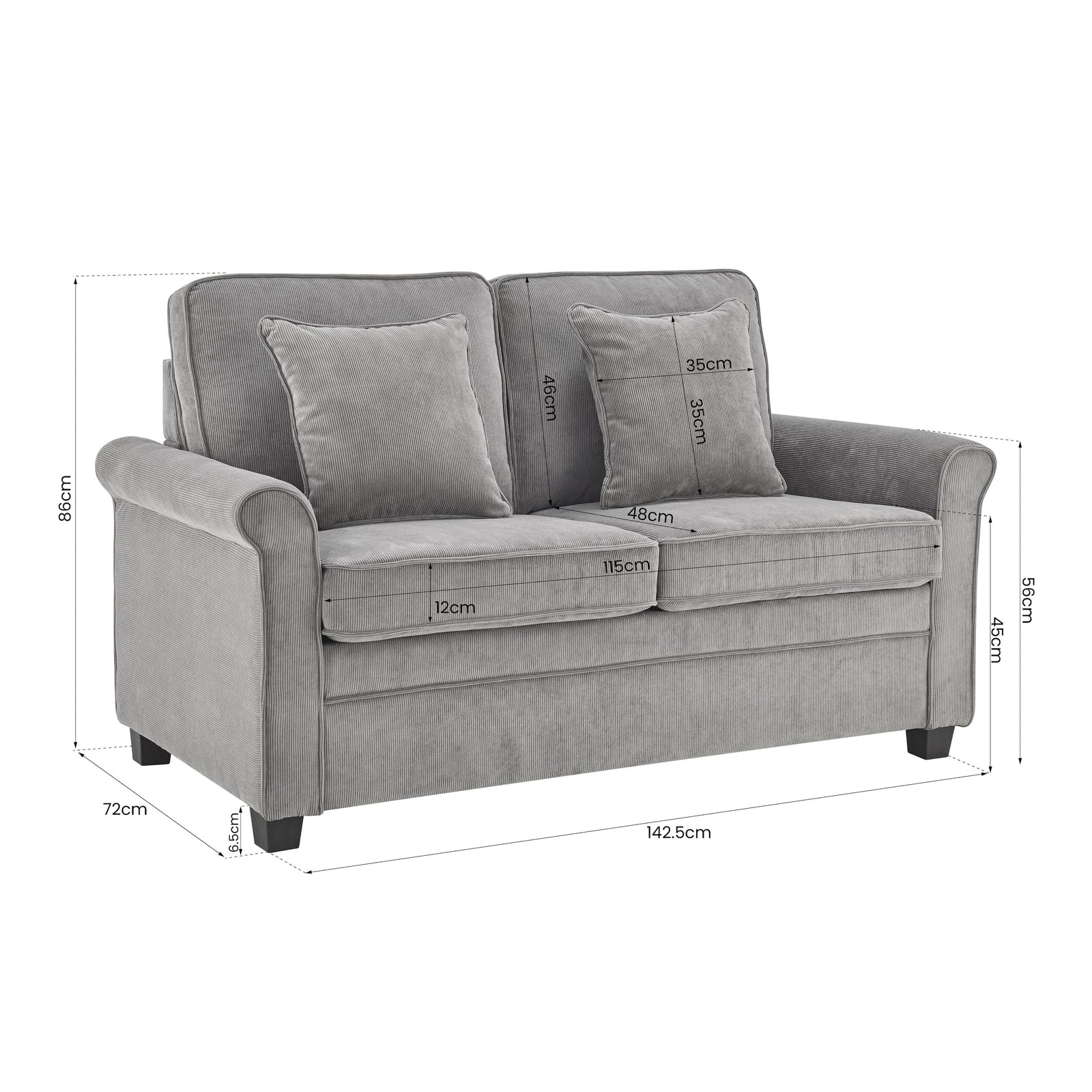 Corduroy Fold Out Mattress Sofa Bed - 2 Seater | Grey