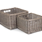 Wicker Square Antique Wash Unlined Storage Basket | Set-of-2 | Brown