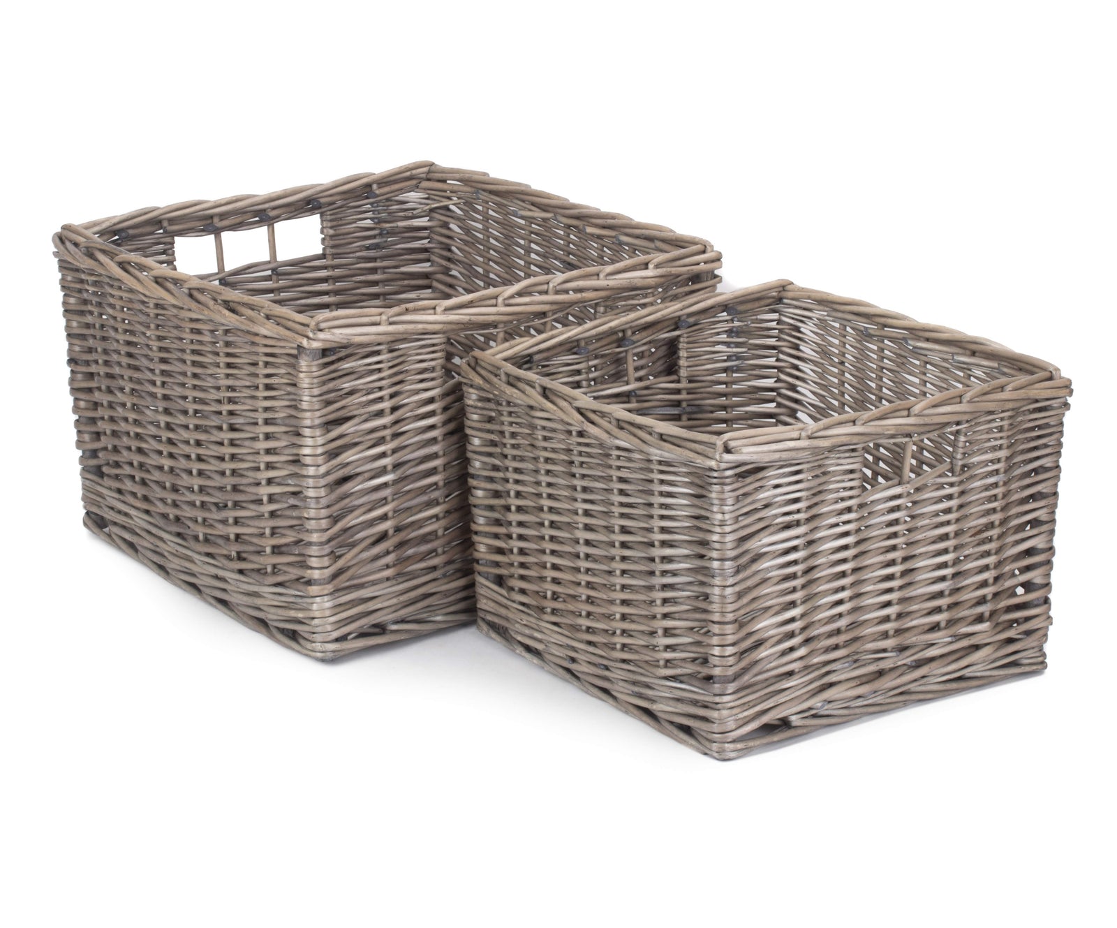 Wicker Square Antique Wash Unlined Storage Basket | Set-of-2 | Brown