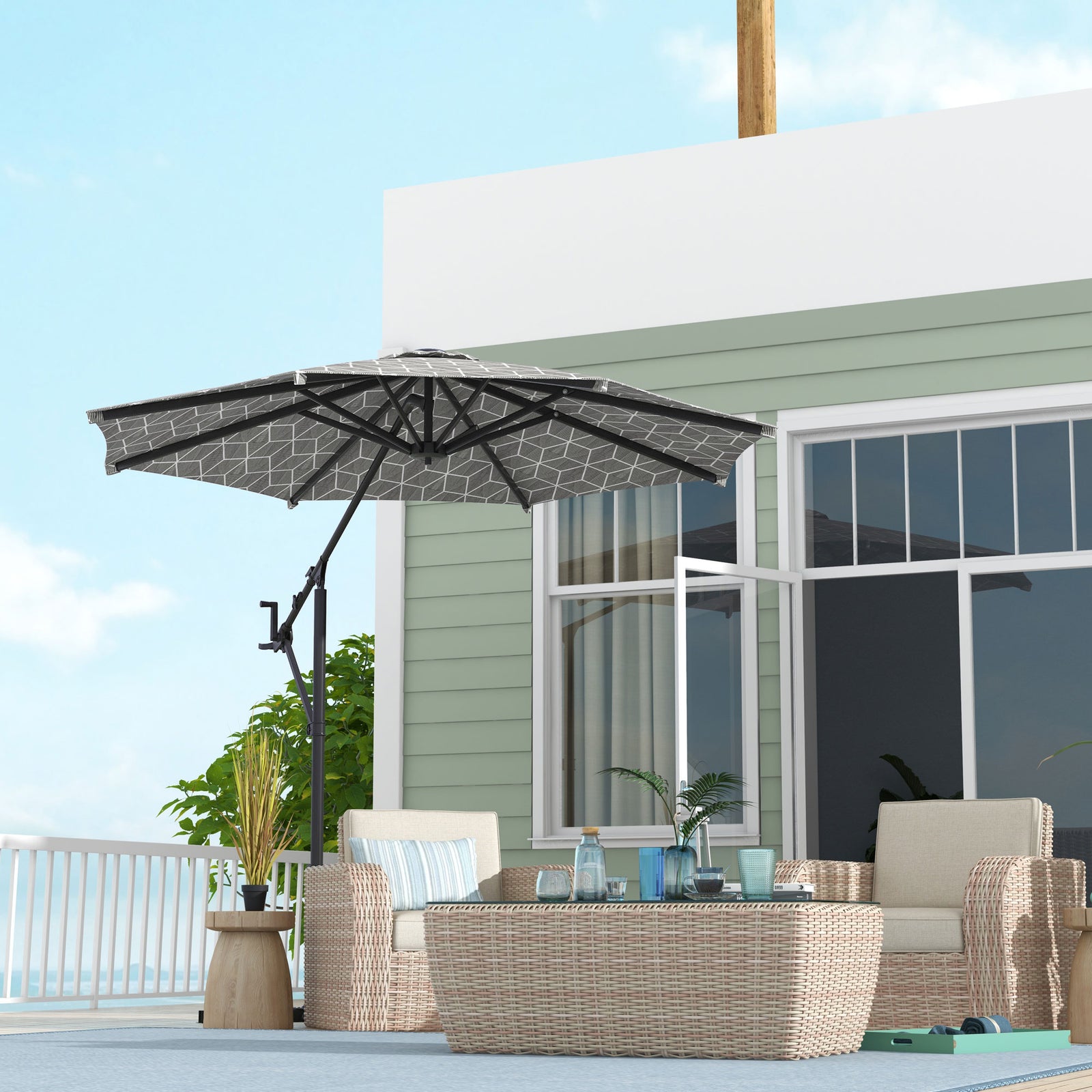 Convertible Cantilever/market Parasol W/ Base, 360°