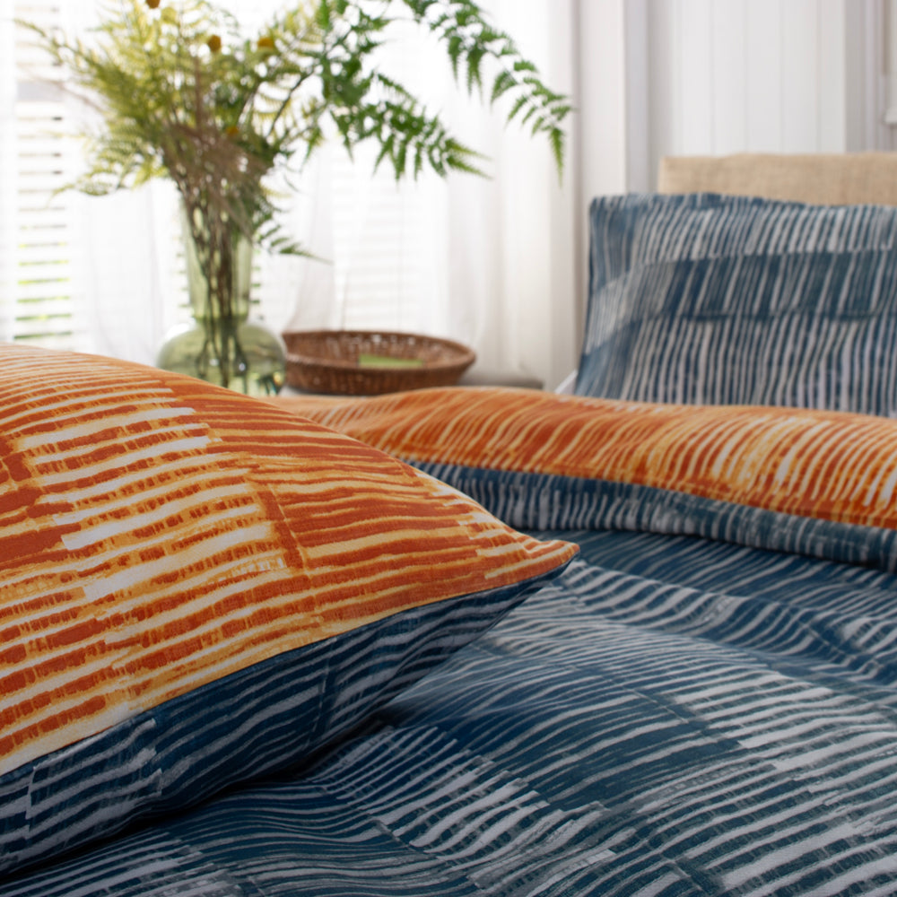 Matches Teal & Tangerine Printed Cotton Rich 200 Thread Count Reversible Duvet Cover Set | Super King | Multi Colour