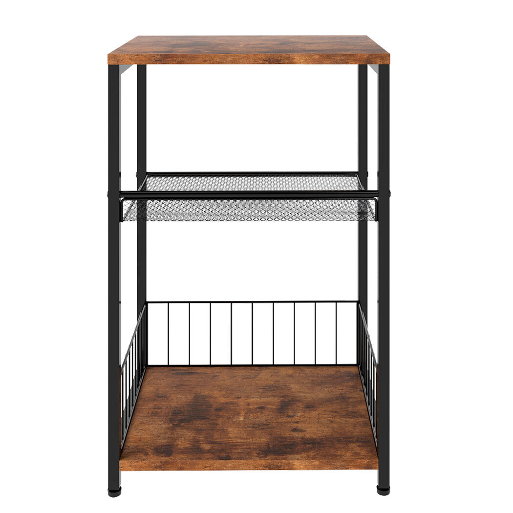 Levede Side Table Bedside End Table 3 Tier Metal Wood Storage Vintage Brown