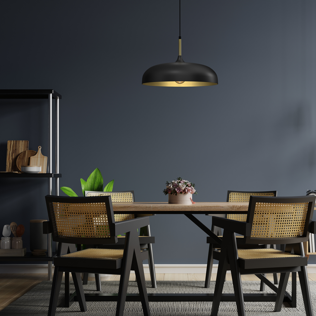 Lincoln 45cm Pendant Lamp Stylish Hand Made Scandi Style Lamp With A Golden Finish To The Shade Interior 1xe27 | 45cm | Black
