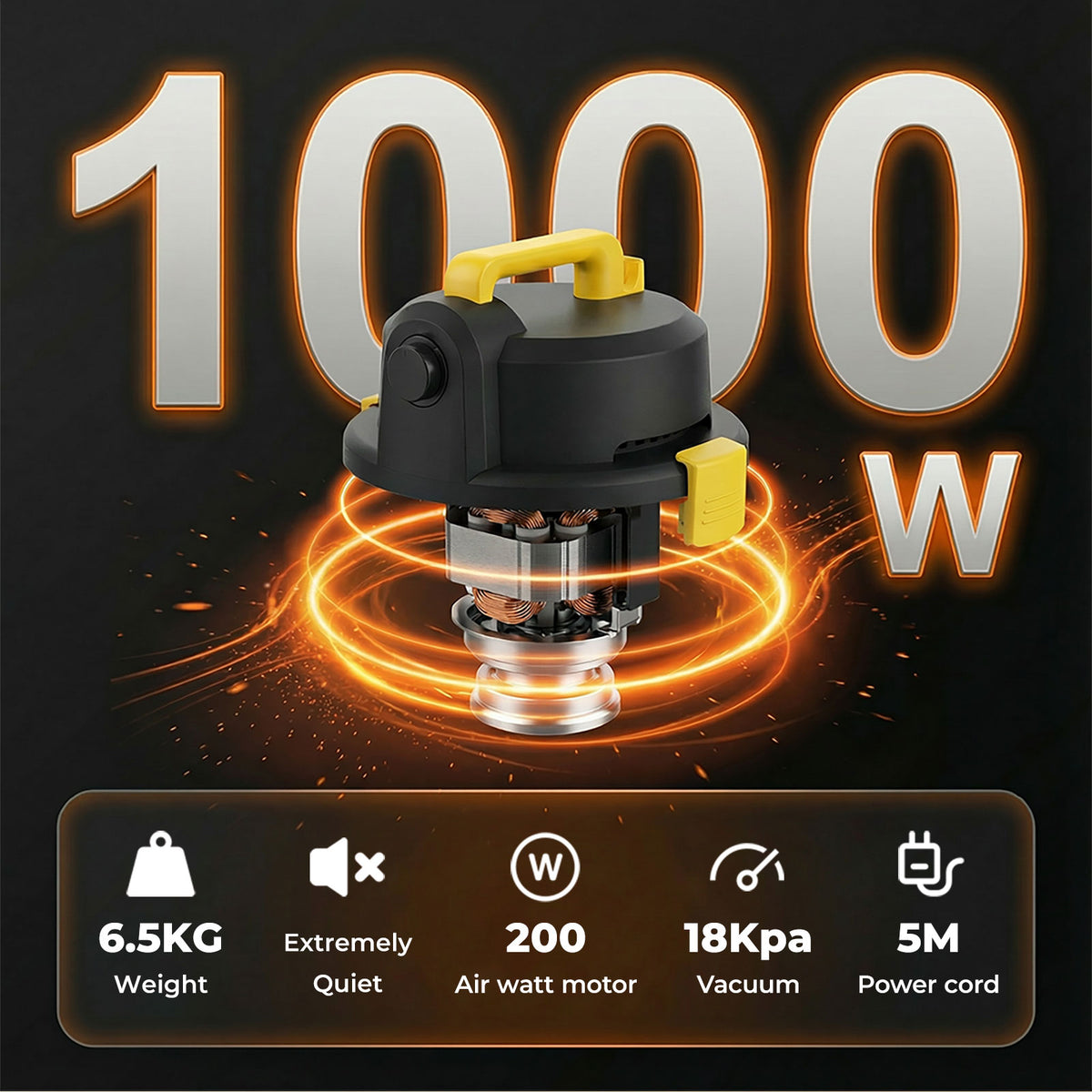 Wet And Dry Cylinder Vacuum Cleaner Powerful Suction Hepa 1000w 15l | Black