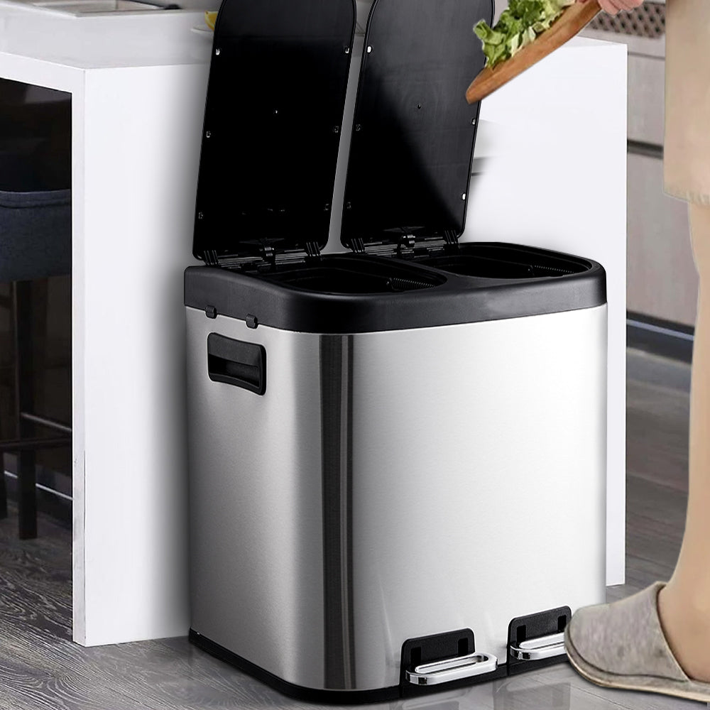 30l Stainless Steel Step Open Trash Can With Dual Pedals