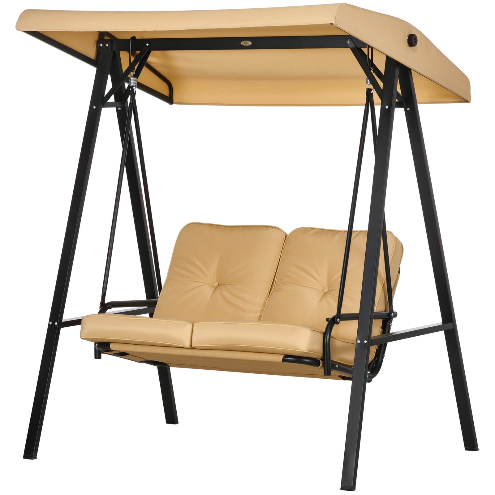2 Seater Garden Outdoor Swing Chair Hammock W/ Steel Frame | Beige