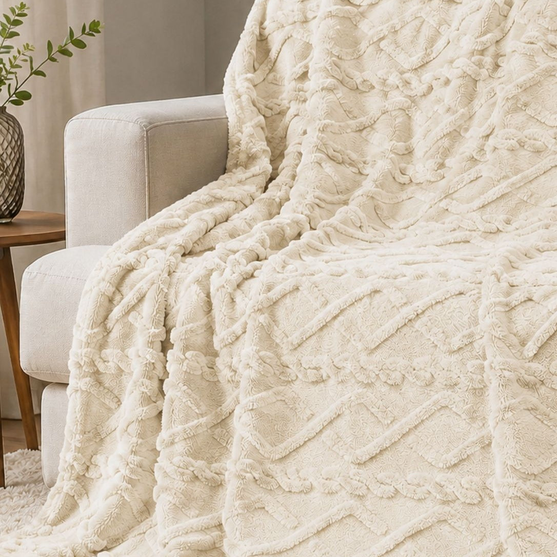 Textured Cable Throw Blanket – Soft Cosy Decorative Throw 150 X 200cm | 150cm x 200cm | Natural