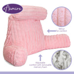 Luxurious Xl Reading Pillow Detachable Headrest, Soft Ribbed Faux Fur, Memory Foam Cuddle Cuddle Cushion Backrest | XL | Pink