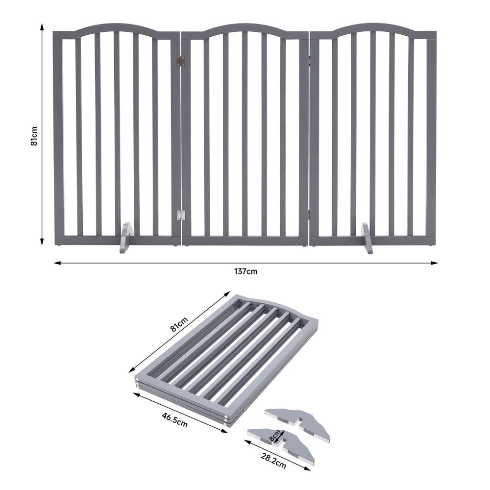 Foldable Freestanding 3/4-panel Arched Pet Gate, Indoor Safety Barrier For Doorways, Halls & Staircases | Small | Grey
