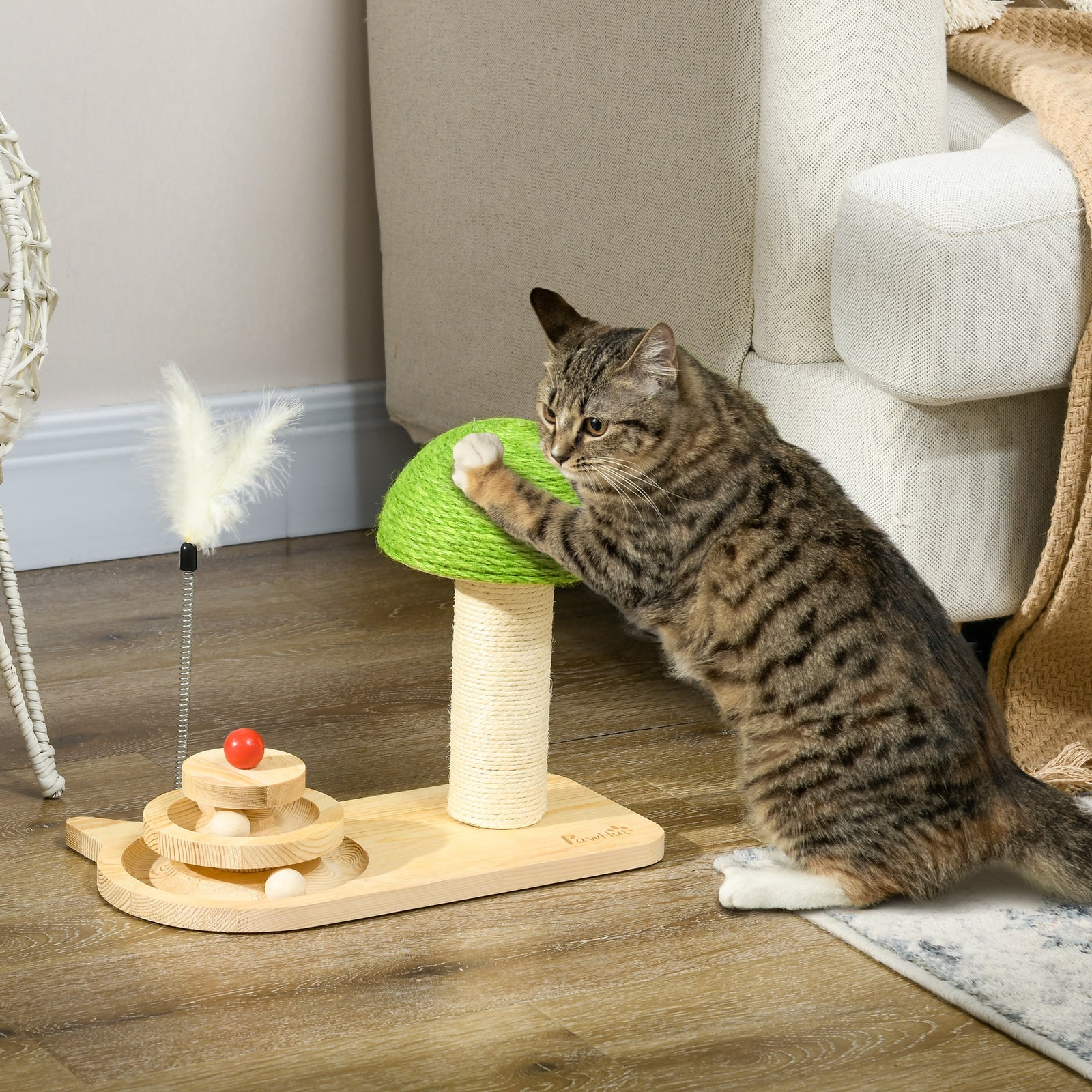 Mushroom-shaped Cat-scratching Post For Indoor Cats With Toy Balls
