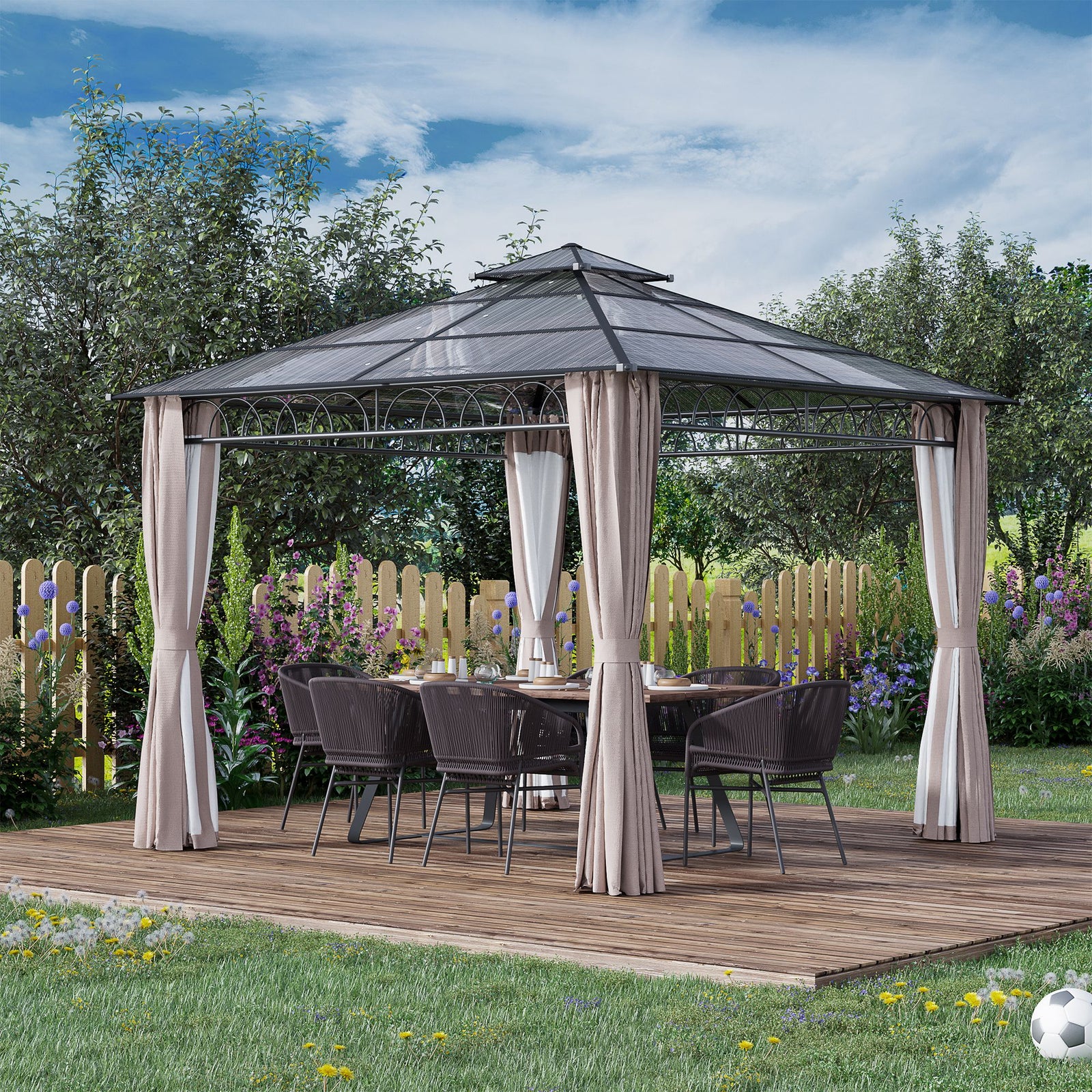 Double roof Hard Top Gazebo With Nettings & curtains | Medium | Black