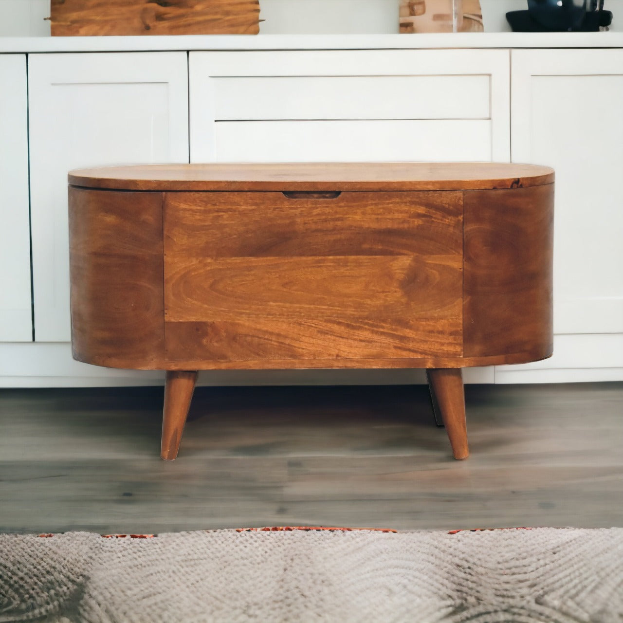Solid Wood Chestnut Rounded Lid Up Blanket Box