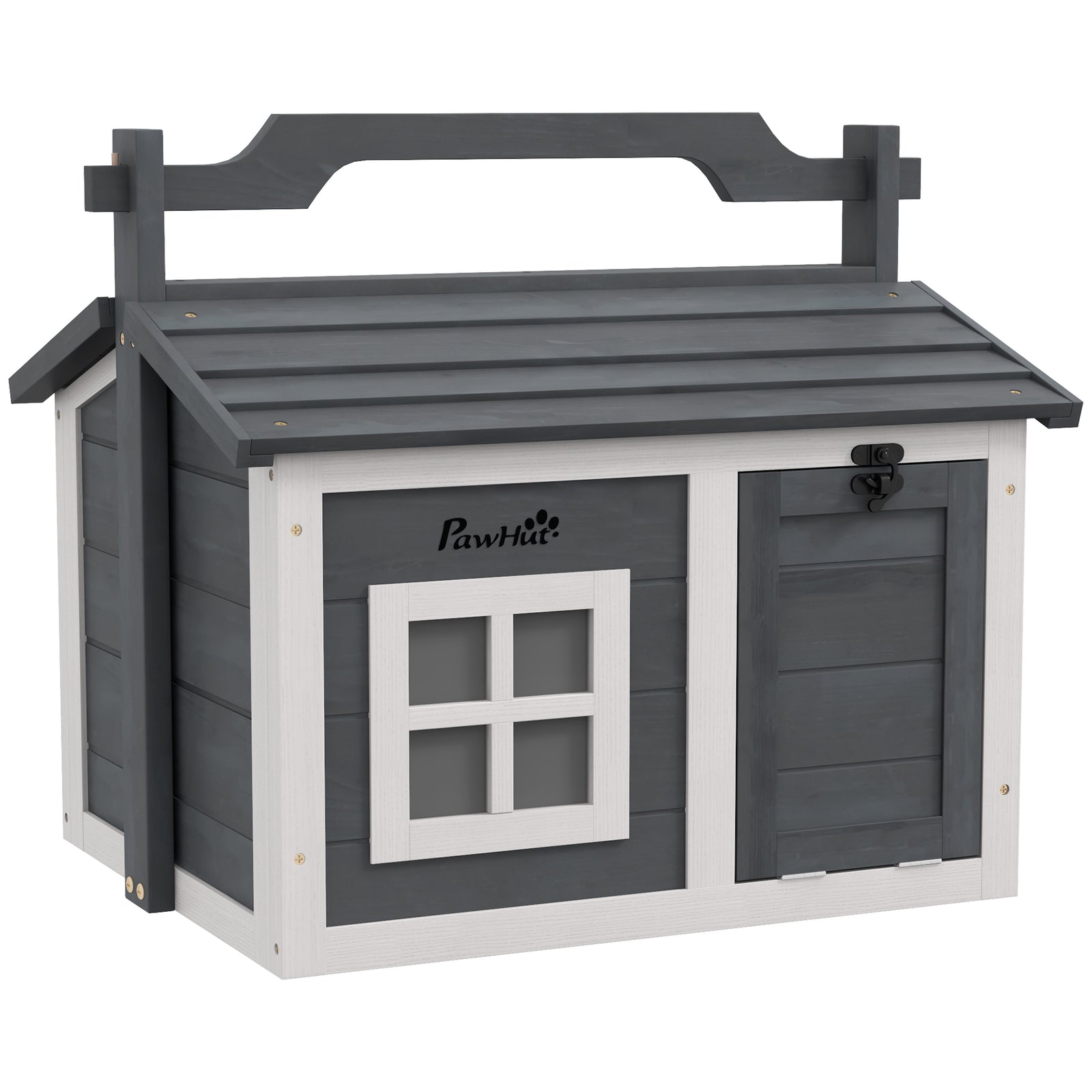 Rabbit Hutch Indoor Outdoor W/ Top Handle, Openable Roof 
Grey
