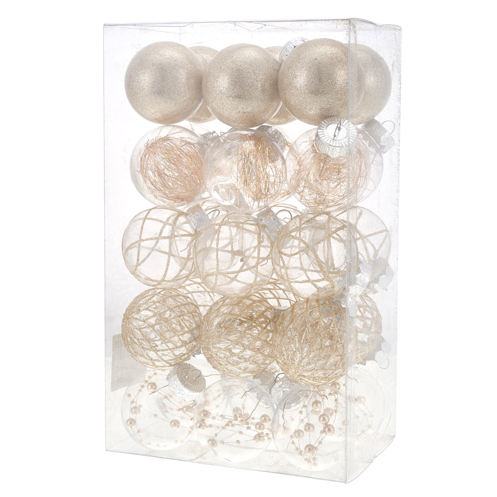 Set Of 30 Christmas Baubles Christmas Tree Decoration Ornaments | Champagne