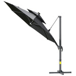 3m Cantilever Parasol W/ Solar Lights & 360° Spin | Dark Gray