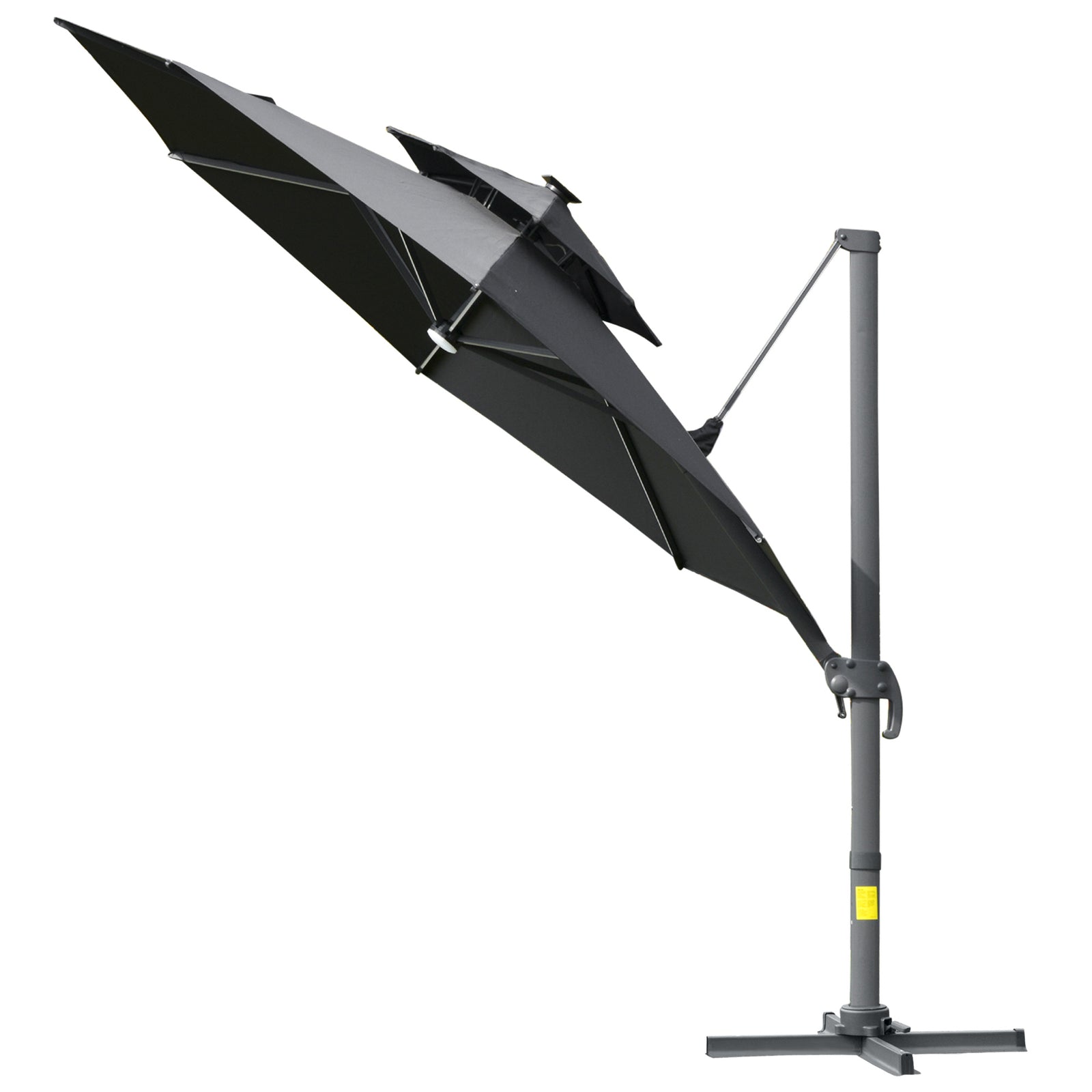 3m Cantilever Parasol W/ Solar Lights & 360° Spin | Dark Gray