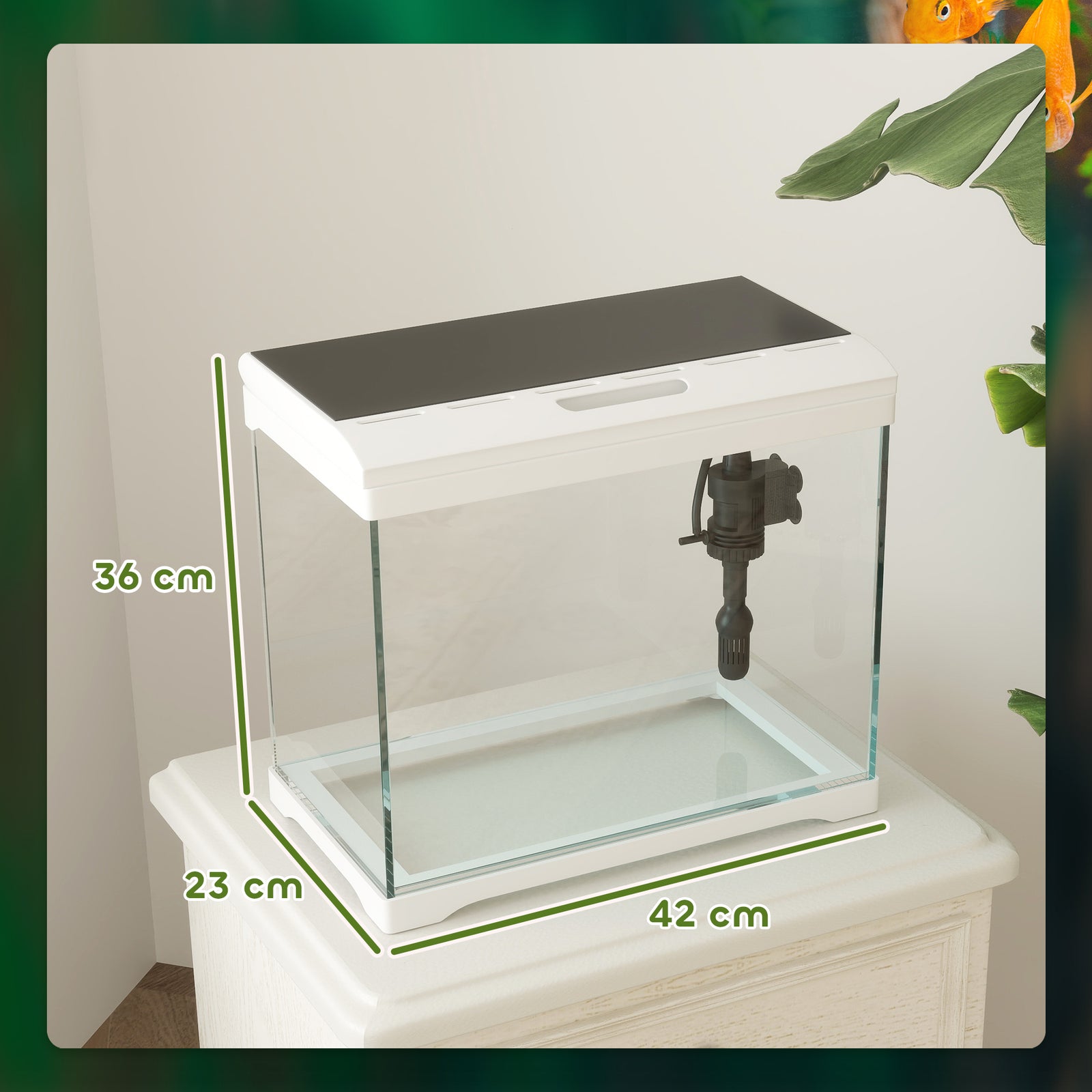 Glass Fish Tank With Filter System, Led Light, Water Pump, White | Medium | White