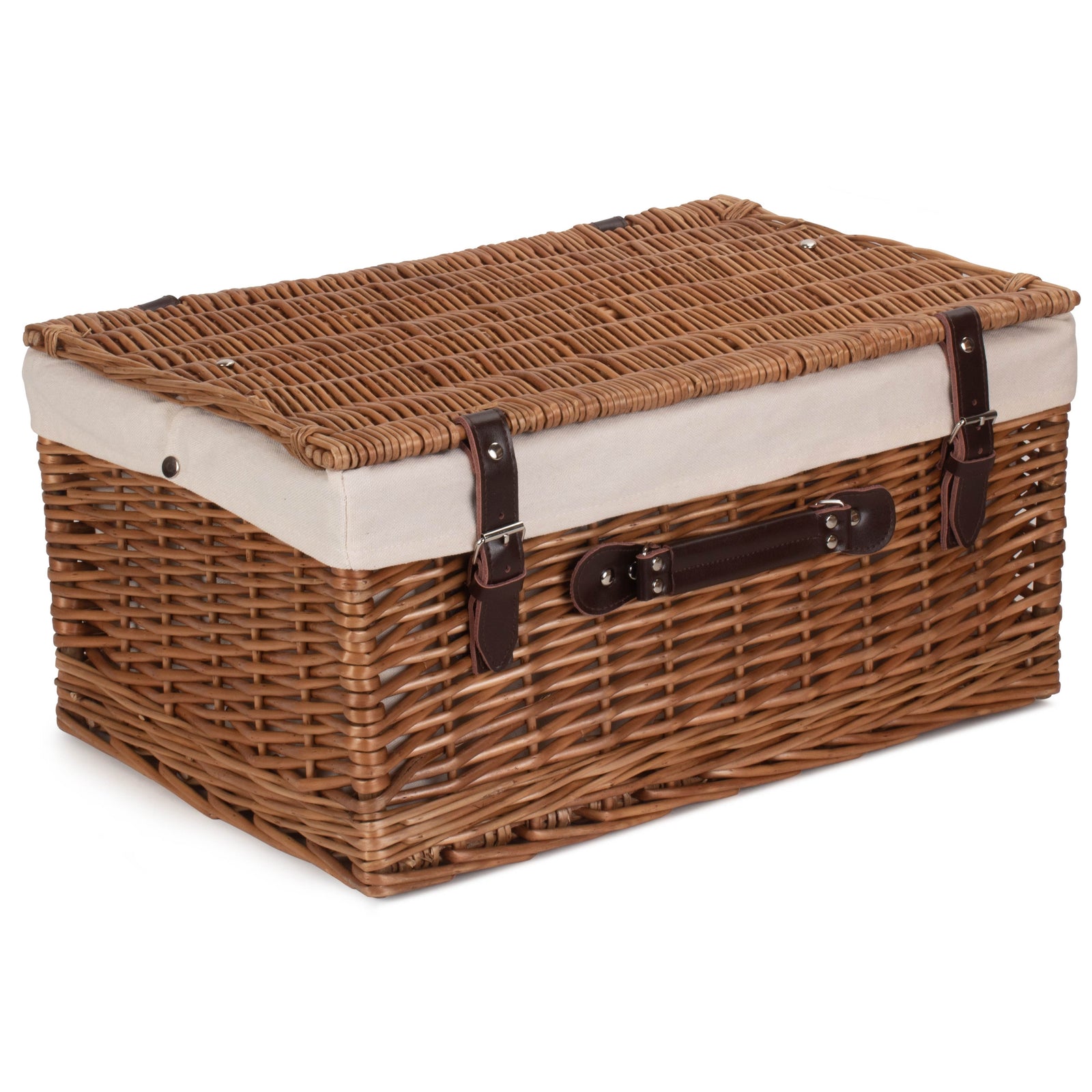 Wicker Double Steamed 51cm Picnic Basket | White
