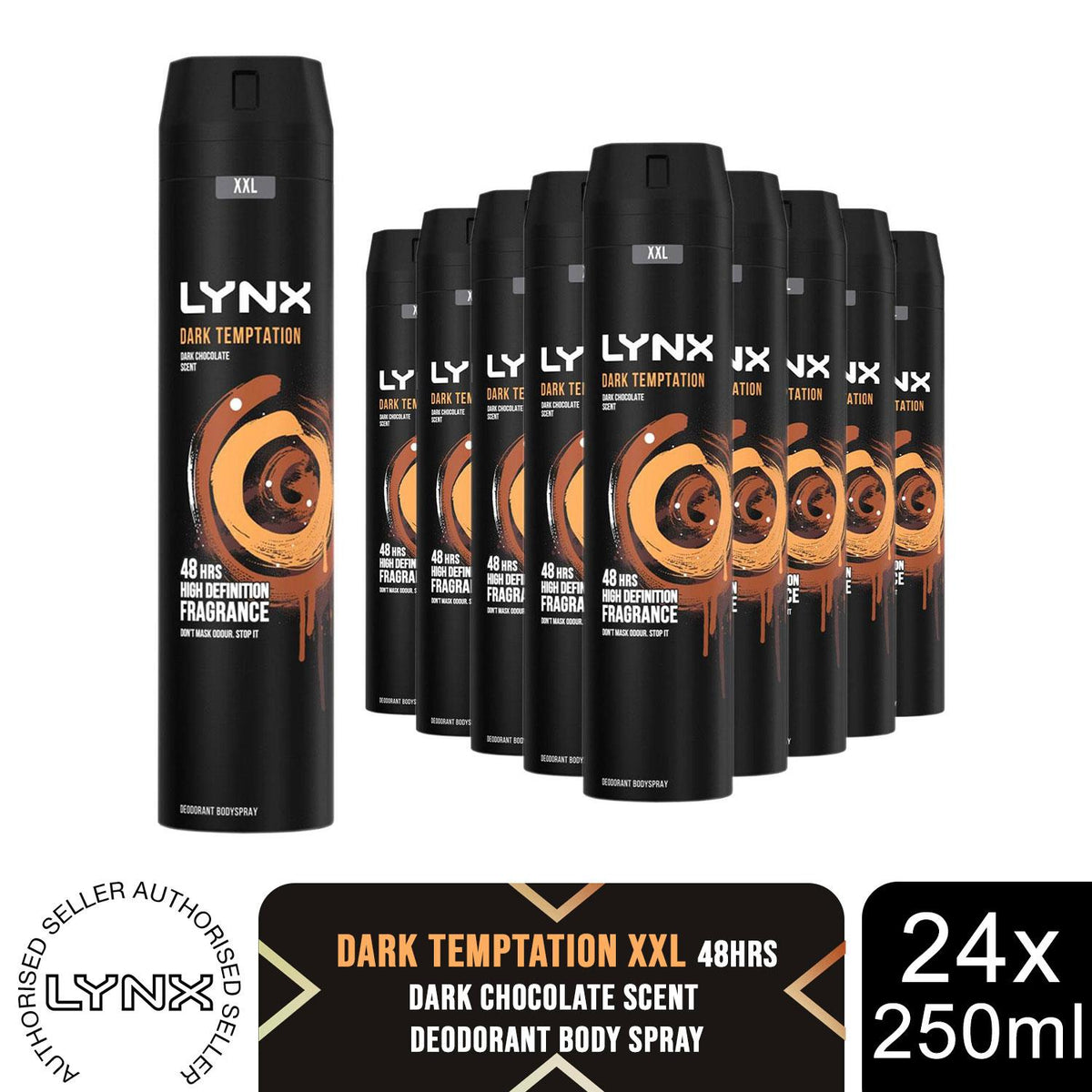 Xxl Aerosol Deodorant Body Spray Dark Temptation 48h Protection 250ml, 24 Pack | Set of 24