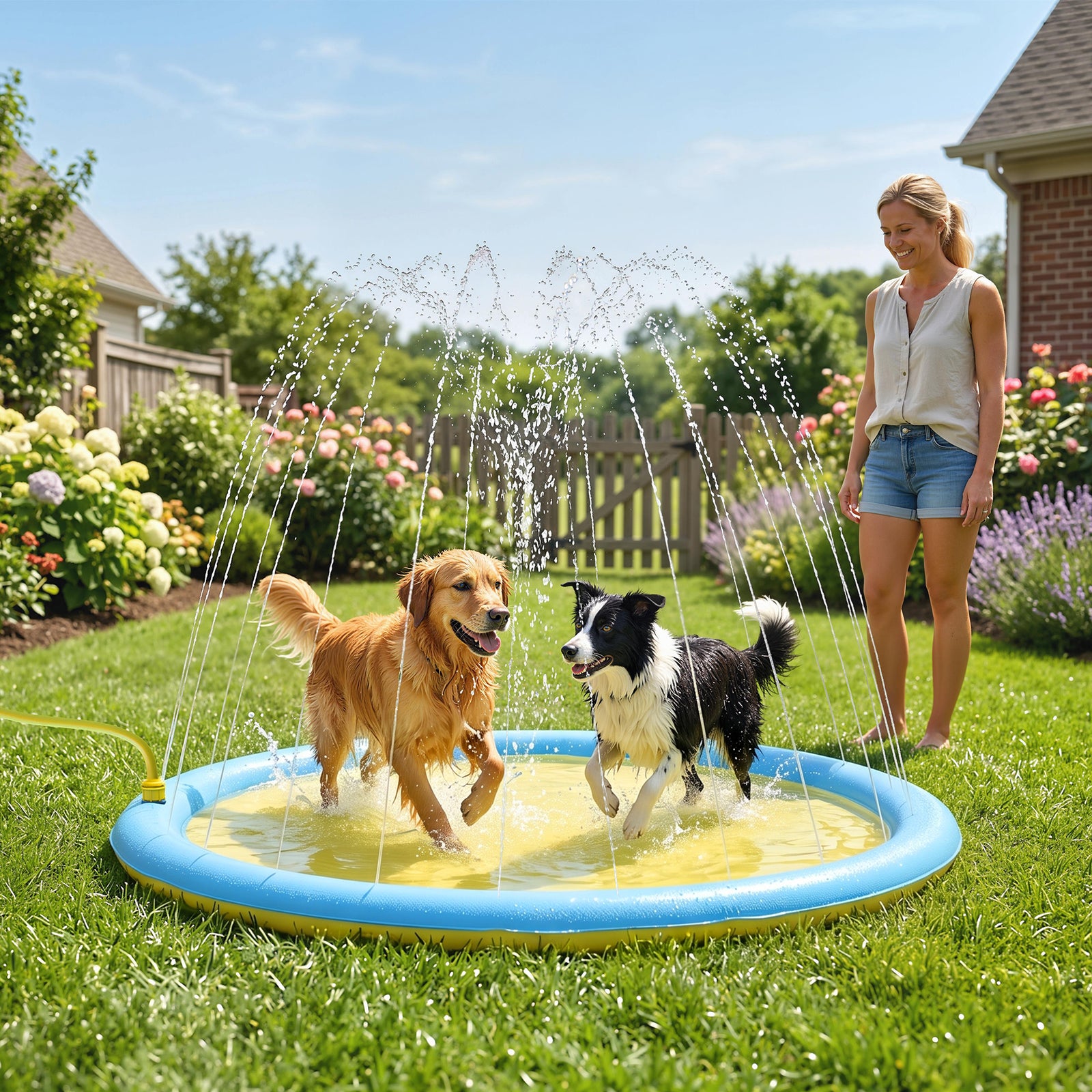Splash Pad Sprinkler For Pets Dog Pool Non-slip Outdoor | 170cm | Yellow