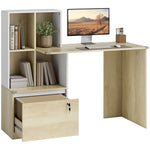 HOMCOM Computer Desk With Lockable File Drawers, Oak Wood Effect