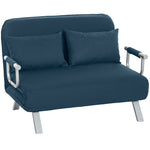 Fabric Convertible 2 Seater Sofa Bed W/ 2 Pillows | Navy Blue