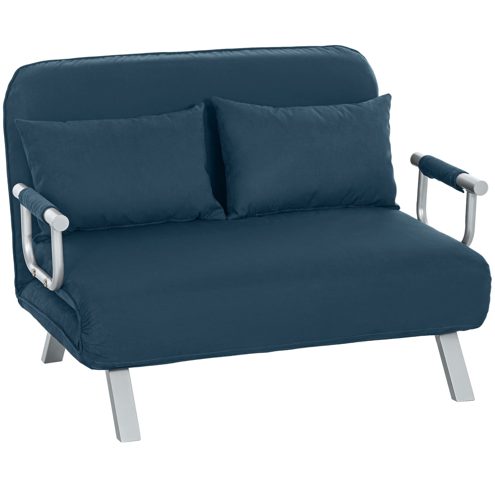 Fabric Convertible 2 Seater Sofa Bed W/ 2 Pillows | Navy Blue
