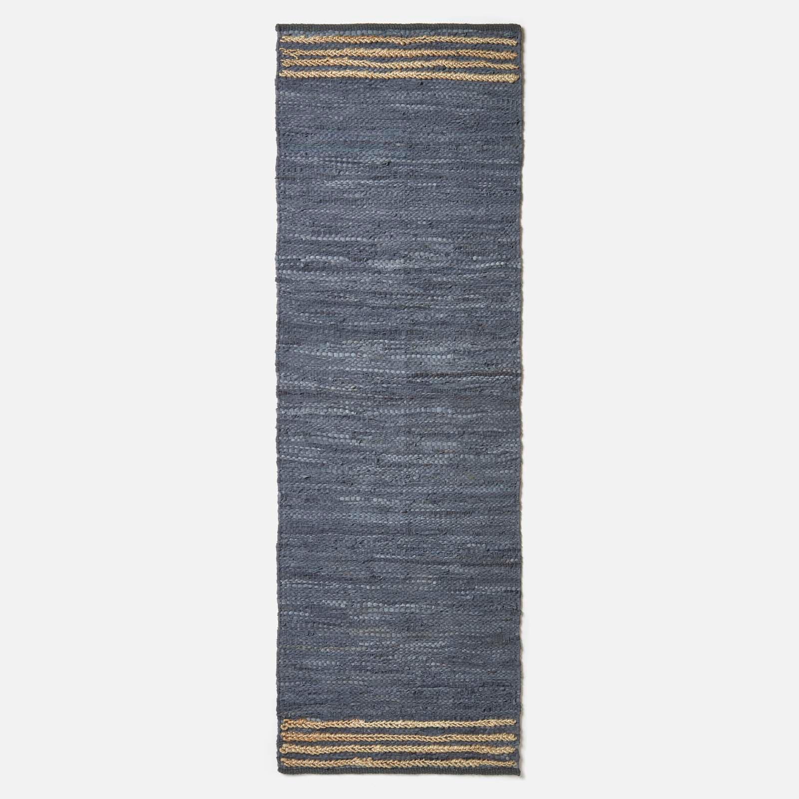 Recycled Leather Handwoven Stripe Rug | 200cm | Grey
